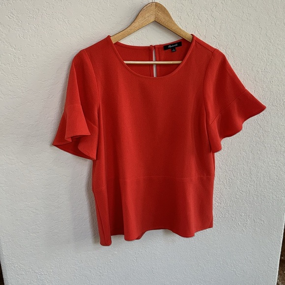 Madewell Orange Peplum Blouse Top - Picture 3 of 6